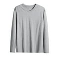 thumbnail image 4 of COSFO Cotton Mens Shirts Solid Casual Long Sleeve Tops Pullover Comfy Loose V Neck Mens Classic T-Shirt, 4 of 4