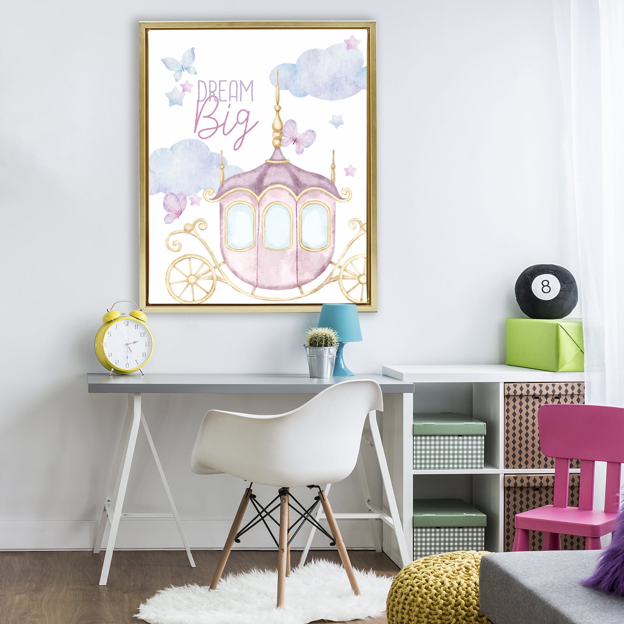 Dream Big Fantasy Carriage Gold Framed Floater Canvas Wall Art, design by Kim Allen