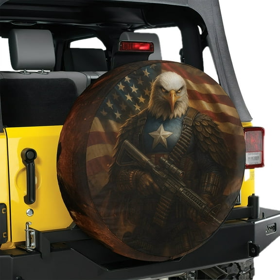 Lotusprinthandmade America Flag Eagle Patriotic Spare Tire Cover Without Backup Camera Hole 6 Sizes (27 in.), eagle america flag spare tire wrap