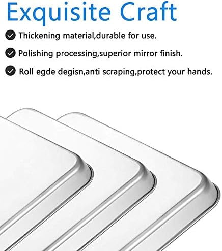Cookie Sheet Baking Sheet Set of 3,  Commercial Grade Stainless Steel Baking Pan, Professional Bakeware Oven Tray, Healthy & Non-toxic, Rust Free & Mirror Finish, Easy Clean & Dishwasher Safe