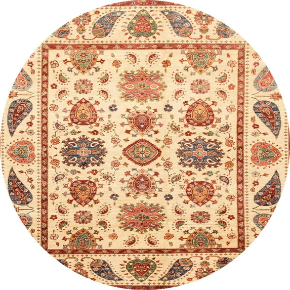 Ahgly Company Machine Washable Indoor Round Abstract Brown Gold Area Rugs, 6' Round