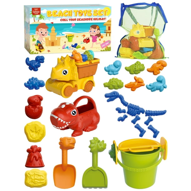 Lehoo Castle Kids Beach Sand Toys Set, 34 Pcs Dinosaur Outdoor Tools