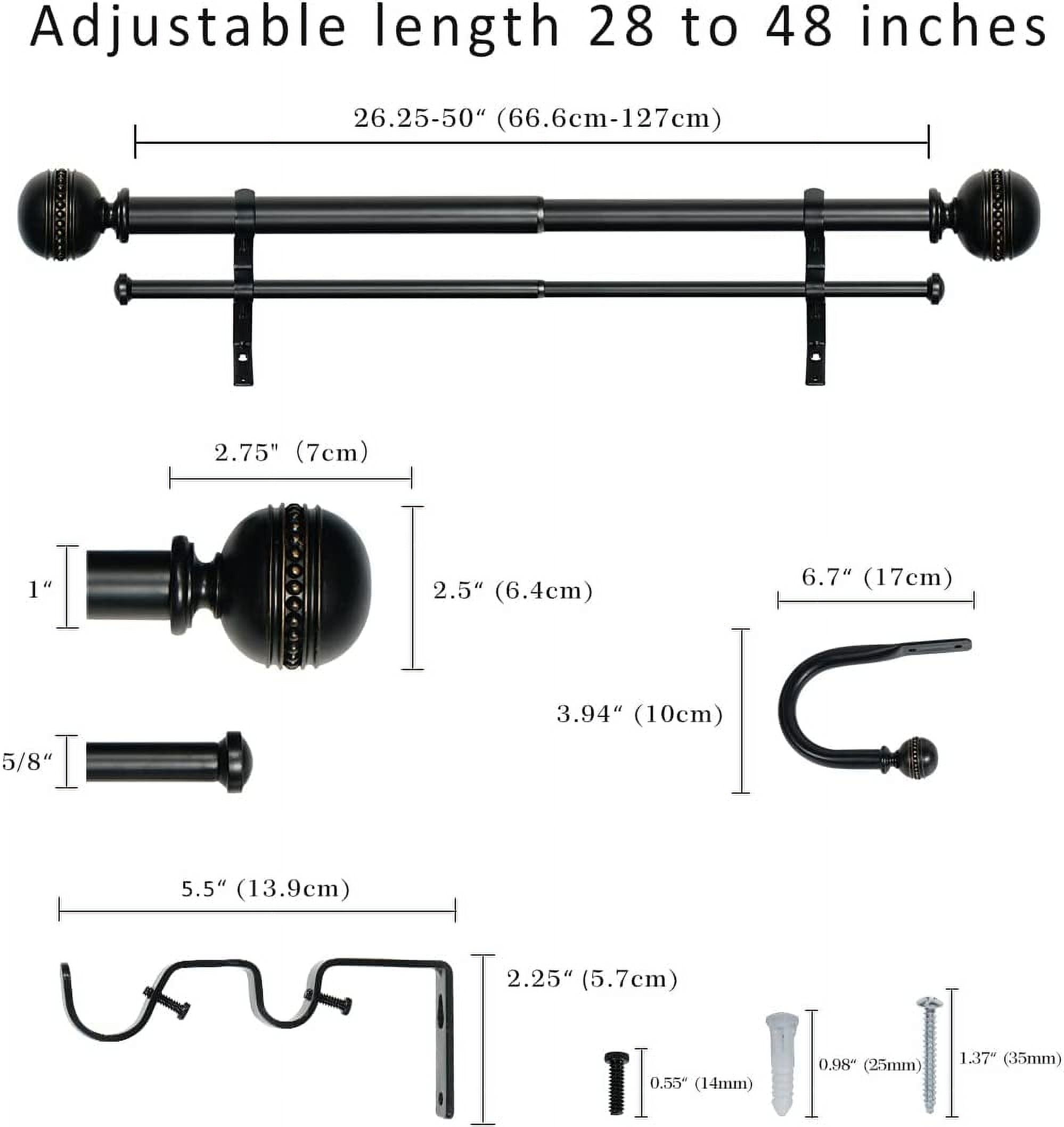 eTeckram 1" Double Curtain Rod with Sable Finials and holdbacks (28‘’-48‘’, Black gold)