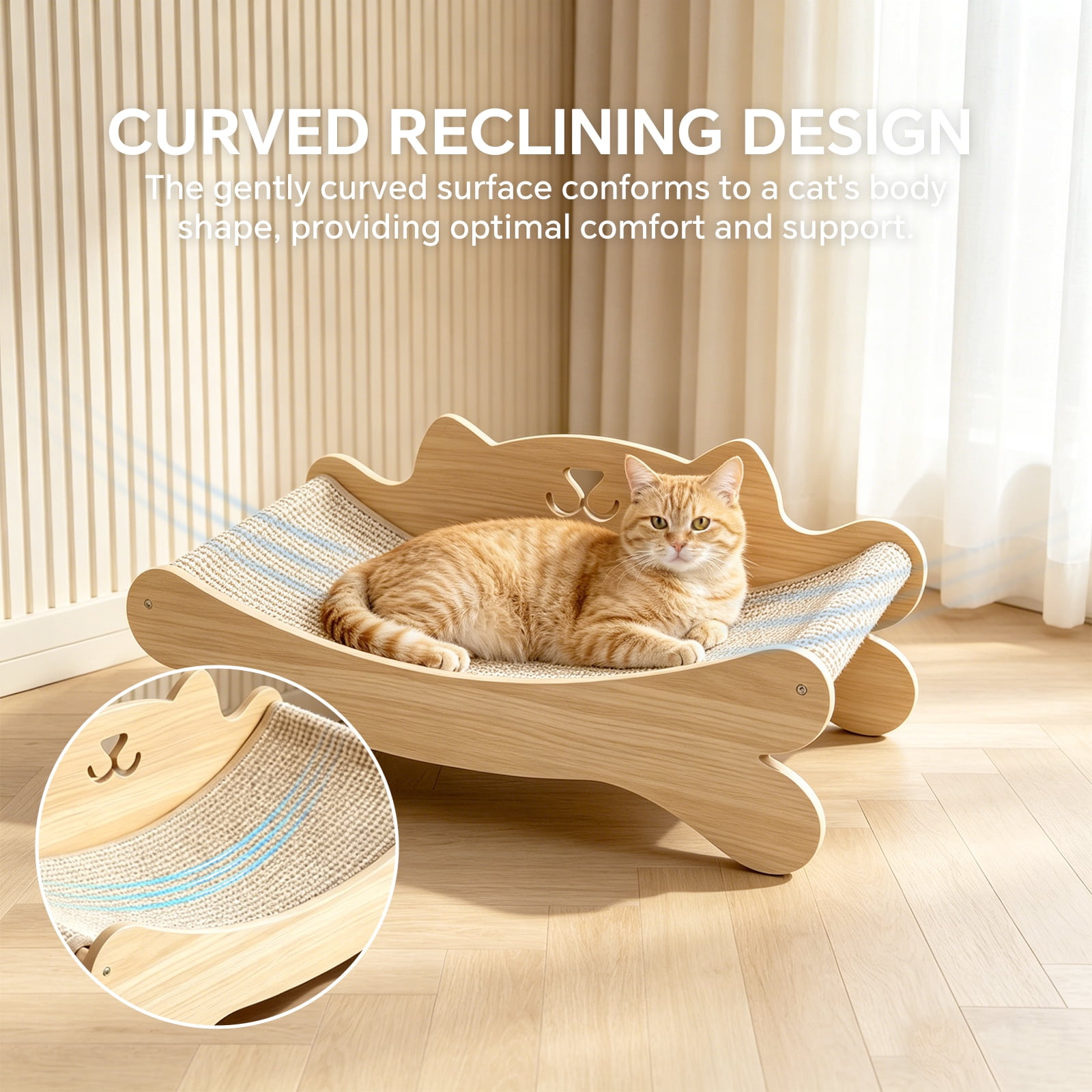 Cat Scratcher Bed, Natural Sisal Cats Lounger Scratch Pad, Furniture Protector for Indoor Kitten and Large Cats