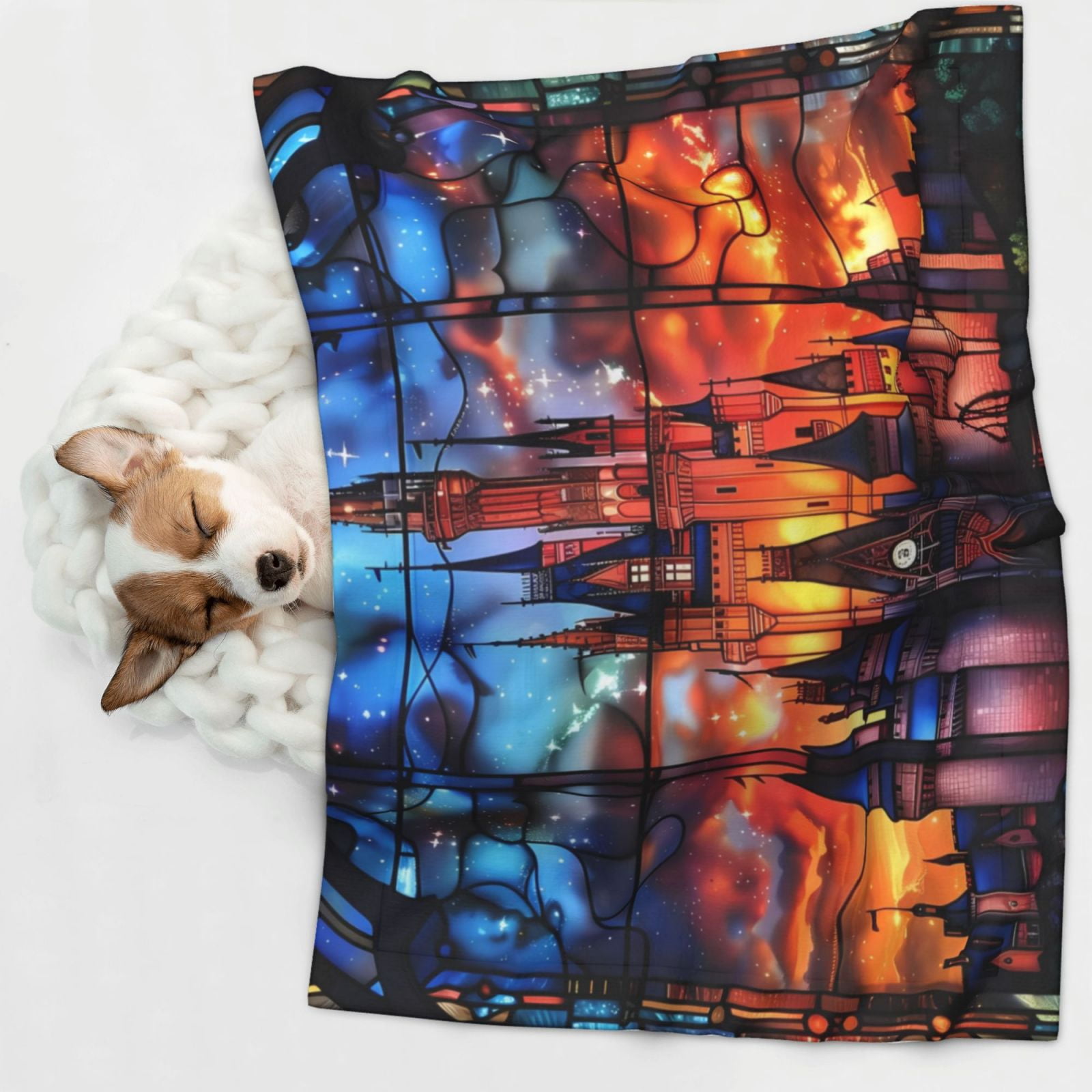 Naloa Magical Stained Glass Castle Dog Blanket, 3 Sizes Cat Blanket for Indoor Cats Large Medium Small Dog Gifts-Small