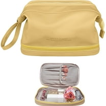 Makeup Bag, Large Capacity Travel Cosmetic Bag, PU Leather Zipper Pouch Toiletry Organizer for Travel, Business Trips and Daily Use (Yellow, XL)