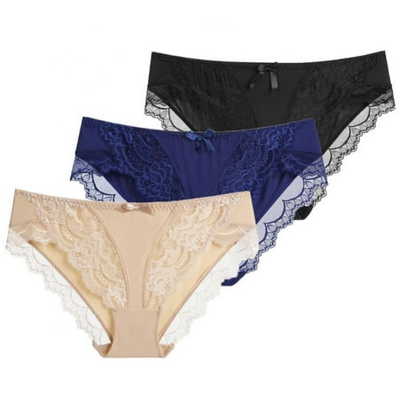 

3-Pack Womens Floral Lace Panties Seamless Low Waist Bikini Panty Breathable Soft Stretch Panty