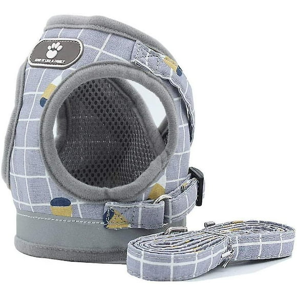 Cat And Puppy Harness And Leash Set, Plaid Mesh Adjustable Outdoor Small Dog Harnesses Escape Proof Safety, Breathable Comfort Reflective Dog Vest, Fi