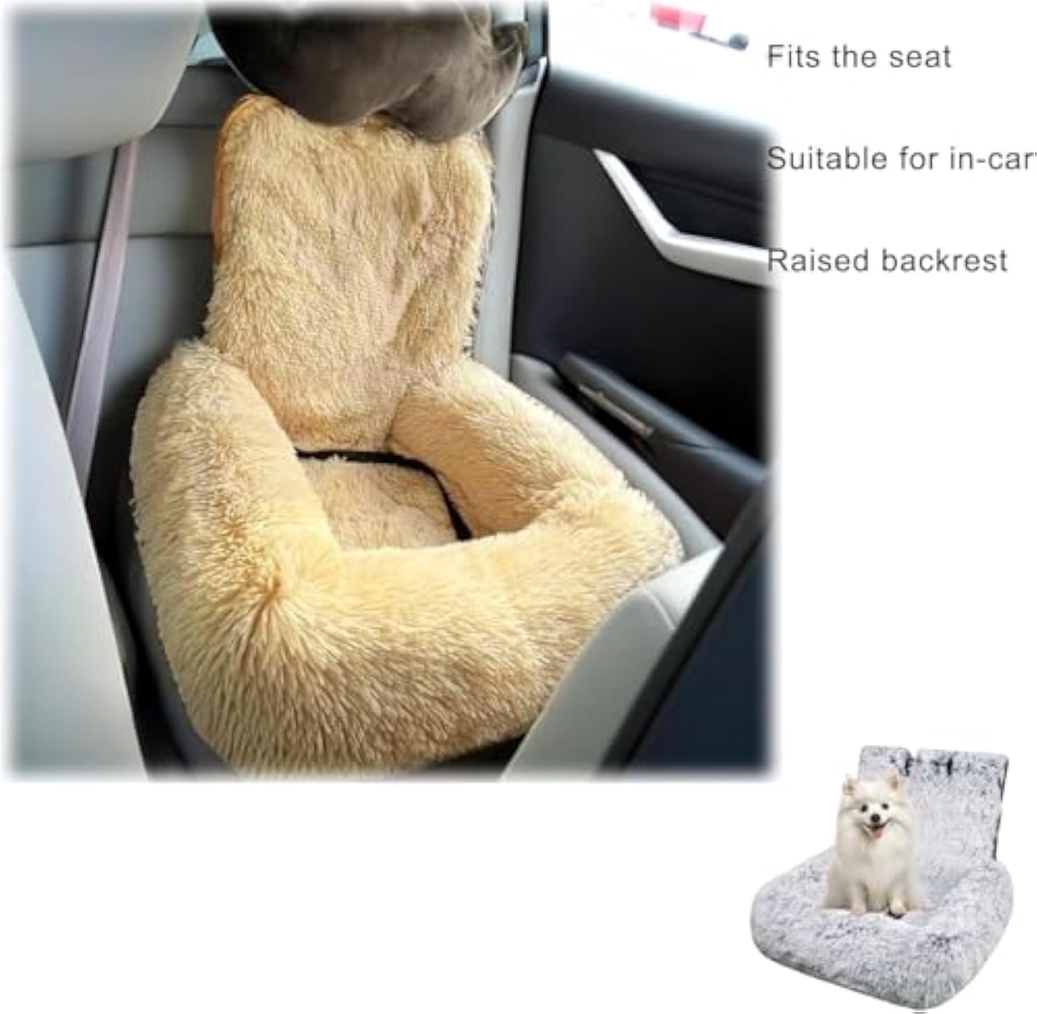 Car Bed Travel Safety Kit, Car Seat Calming Dog Bed with Safety Straps, Ultra Soft Comfort Durable Orthopedic Dog Beds for Small Medium Dogs