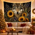 thumbnail image 3 of Gray Wolf Portrait with Sunflowers on Black Background, Mystical Boho for Wildlife Enthusiasts, Nature Wall Art Decor, Housewarming Gift, Tapestry Wall Hanging for Living Room and Bedroom, 3 of 7