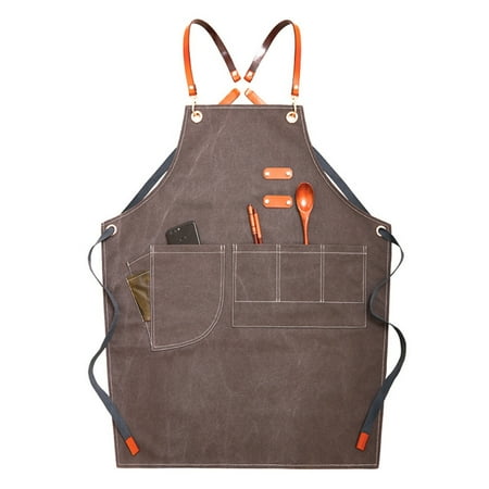 

OOKWE Chef Apron Cotton Canvas Cross Back Adjustable Apron with Pockets for Women and Men Kitchen Cooking Baking Bib Apron Adjustable Strap and Large Pockets