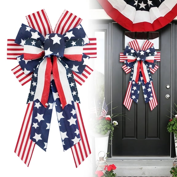 Large Patriotic Bow, American Flag Red White Blue Bow for 4th of July, Memorial Day & Holiday Decor