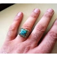 thumbnail image 6 of Blue Copper Turquoise Mans Ring, Natural Turquoise Ring, Oxidized Two Tone, 925 Silver Ring, Birthday Gift, Heavy Mens Ring, Arabic Design, Ottoman Style Ring, Christmas, Turkey Mens Signet Ring, 6 of 6