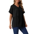 thumbnail image 4 of INSPIRAR CHIC Blusas de Verano para Mujeres, Tops Casual de Cuello en V, Camiseta Suelta de Manga Corta, Blusa Peplum, Túnicas XL Negra, 4 of 6