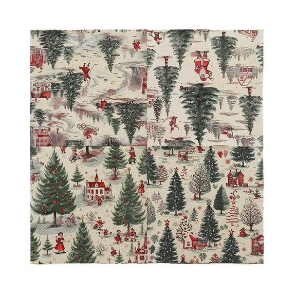 Christmas Tree Themed Napkins With Santa And House Designs For Holiday Dining And Decor Food Safe For Parties