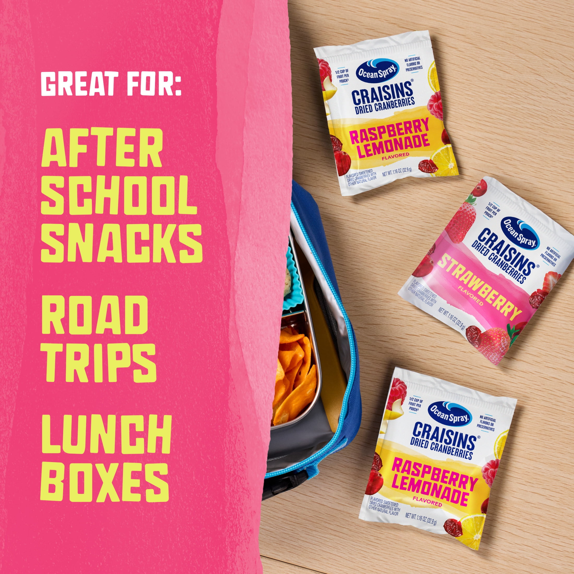 Ocean Spray® Strawberry Flavored Craisins® Dried Cranberries, 5‑Count Single‑Serve 1 oz Snack Packs