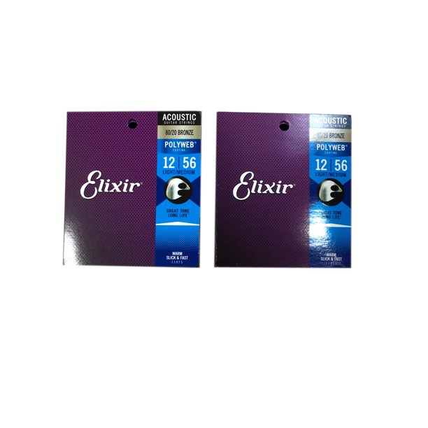 Elixir Light Guitar Strings 2Pack Medium Polyweb Acoustic Guitar strings 1256