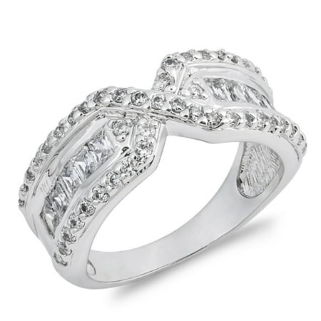 Sac Silver - White CZ Criss Cross Knot Wedding Ring New .925 Sterling ...
