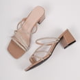 thumbnail image 5 of hoksml Women Multi Rhinestone Strap Block Heel Square Toe Slide Sandals Open Toe PU Slip On Summer Dress Shoes, 5 of 9