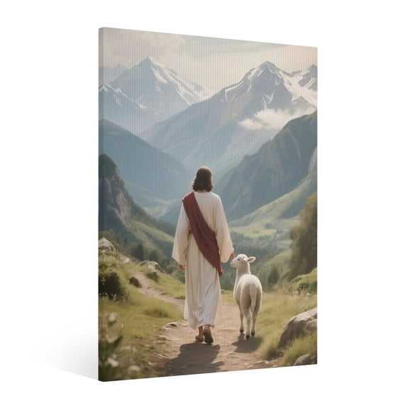 Vintage Jesus and the Lamb Canvas Wall Art Paint Framed, Jesus Pictures Canvas Print Posters Wall Decor, Christian Christmas Wall Art Home Decor for Living & Prayer Room Bedroom Wall Decor Framed