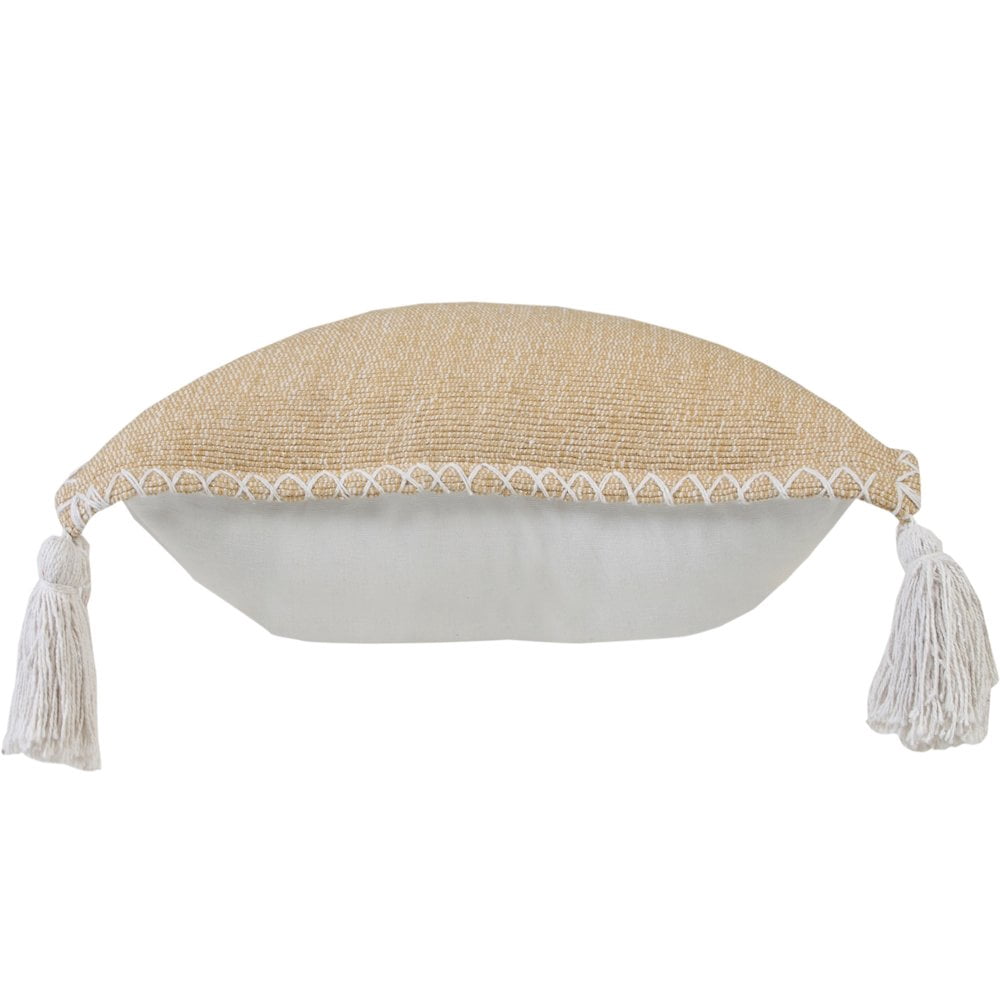 LR Home Ox Bay Hand-Woven Tan/White Solid All-Natural Cotton Pillow Cover