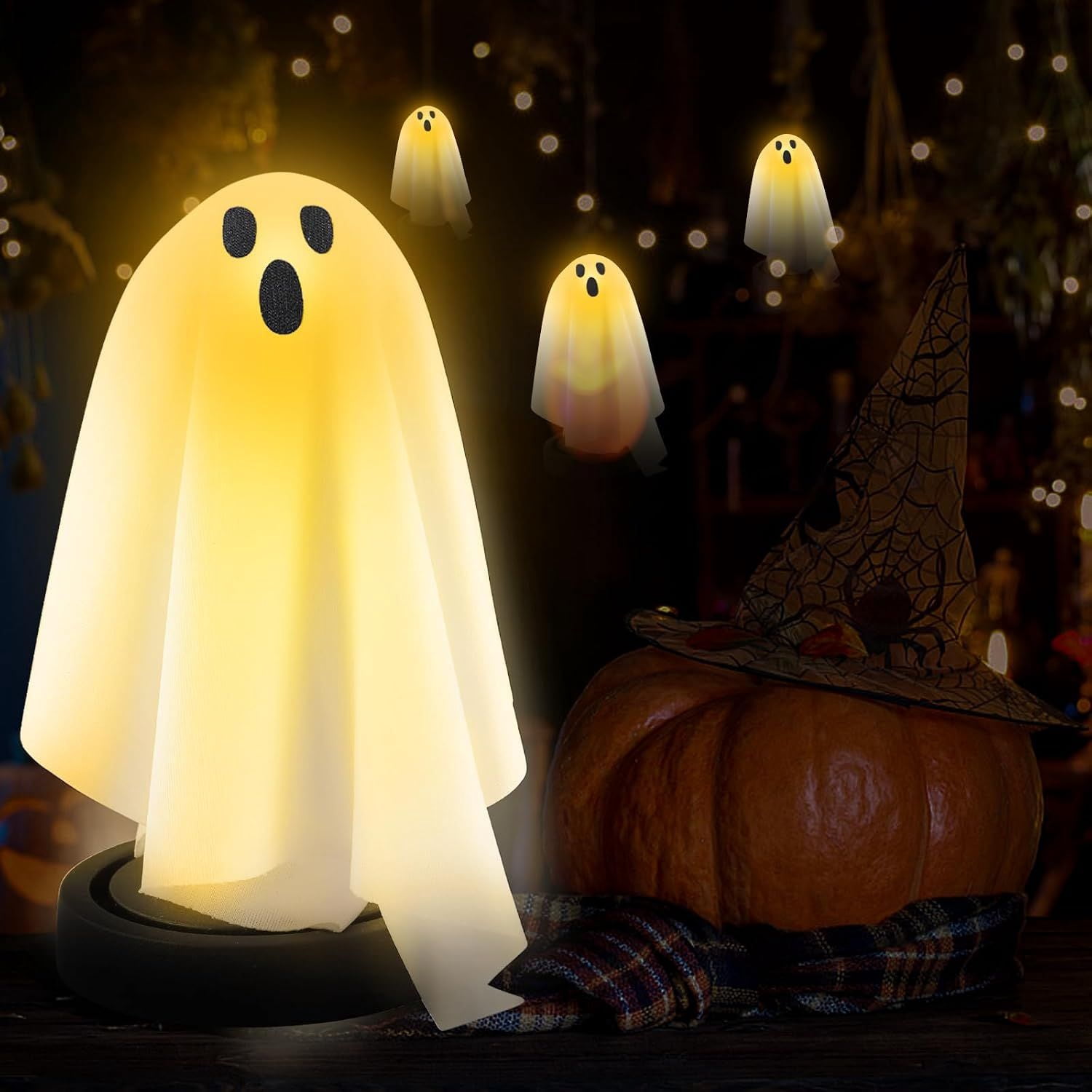 Battery Operated Light Up Ghost Statue for Halloween Tabletop and Shelf Decor