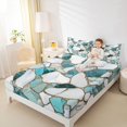 thumbnail image 3 of Manfei Marble Terrazzo Queen Sheets, Abstract Stone Mosaic Queen Sheet Sets, Teal Green, 4pcs, 1 Flat Sheet, 1 Fitted Sheet and 2 Pillowcases, 3 of 6