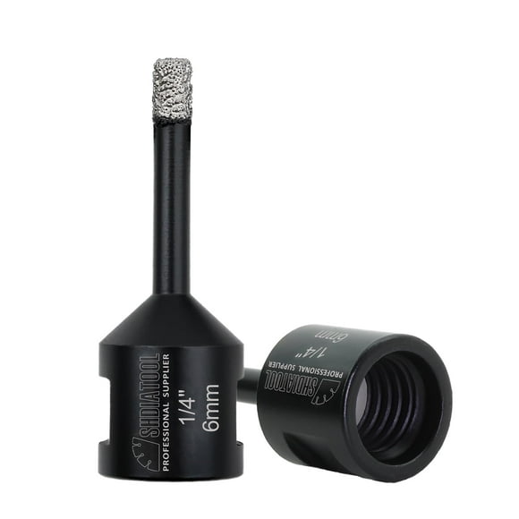 SHDIATOOL Noyaux de Perceuse Diamant 2 Pcs 1/4 Pouce pour Carreaux de Porcelaine Céramique Marbre Brique Aspirateur Brossé Scie à Trou 6mm