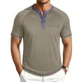 thumbnail image 2 of CCRFTGI Henley Short Sleeve Shirt for Men Lightweight Casual 4 Button Tees Tops Classic Work T-Shirts with Pocket Khaki 2XL, 2 of 6