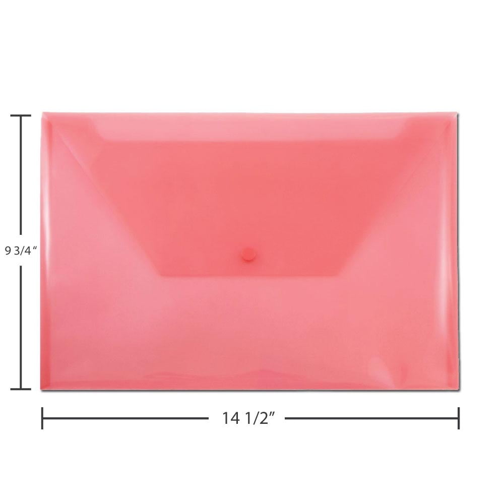 JAM Paper Plastic Snap Envelopes, 9.8x14.5, 12/Pack, Red