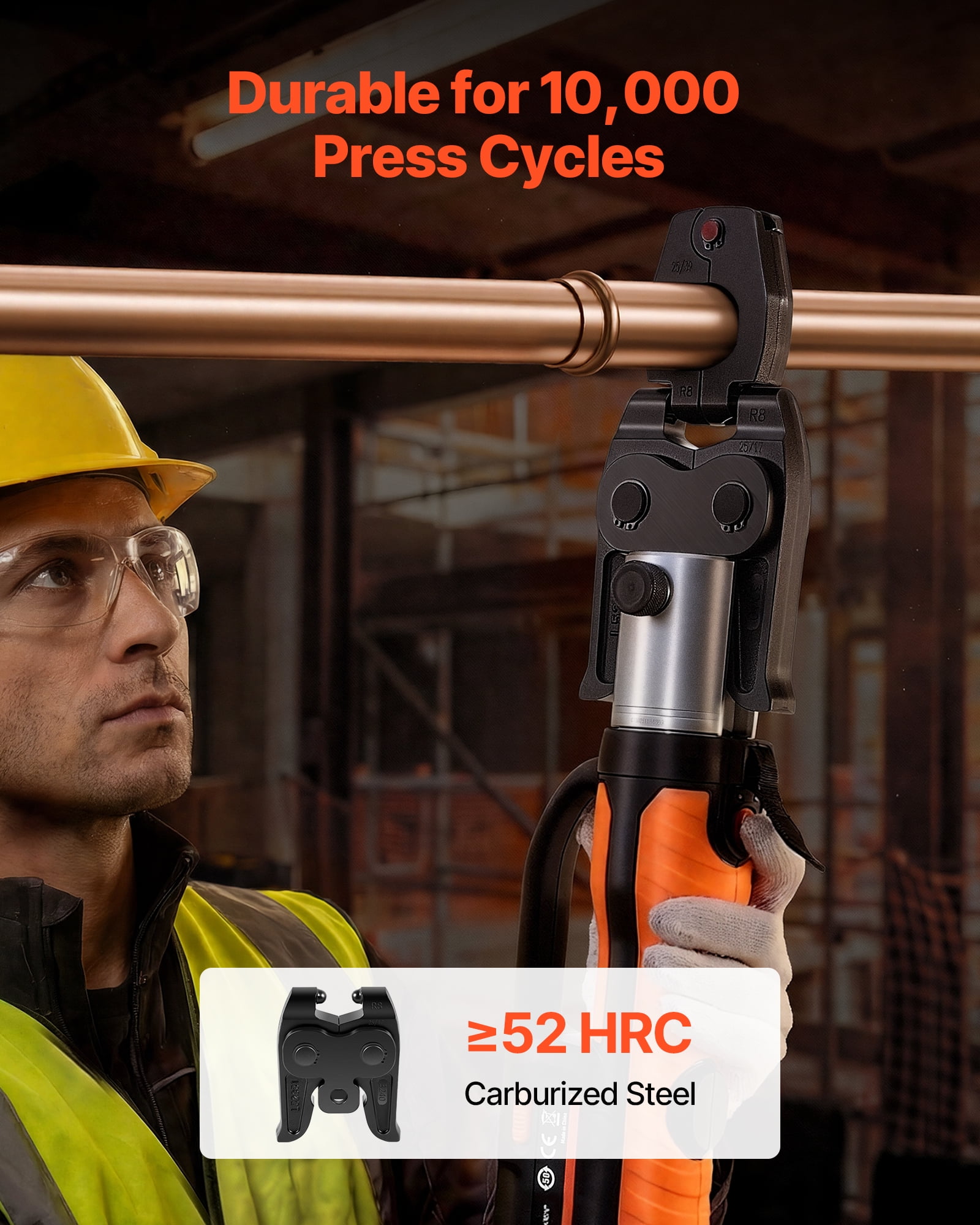 VEVOR 5PCS ProPress Pressing Kit, 4PCS Press Rings (1/2" to 1-1/4") & R8 Actuator for ProPress Copper Pipes, Compatible with 32KN Standard Series Press Tools for 180° Operation - with Case