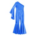 thumbnail image 5 of DPOIS Girl's One Shoulder Metallic Shiny Bell-Bottom Dance Jumpsuit Royal Blue 12, 5 of 7