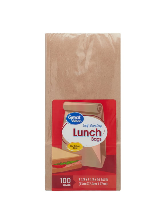 Great Value Self-Standing Lunch Bags, Brown, 100 Count