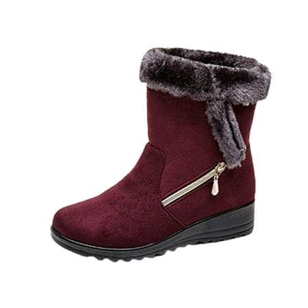 

KBKYBUYZ Women s Solid Color Warmth Platform Side Chain Suede And Snow Boots Shoes Basic warm shoes