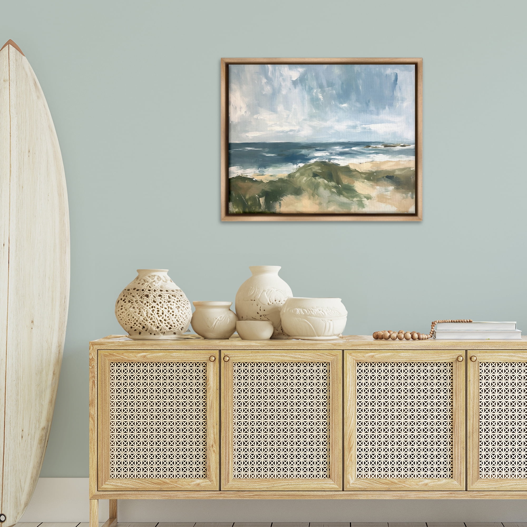 Stupell Industries Coastal Wilderness Scenery Coastal Painting Brown Floater Framed Canvas Art Print Wall Art, 31 x 25