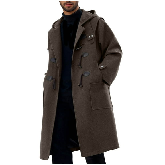 Pejock Men's Casual Hooded Jacket, Button-Front Long Sleeve Coat with Pockets - Lightweight Polyester Outerwear for Daily Wear, Fall and Winter Machine Washable
