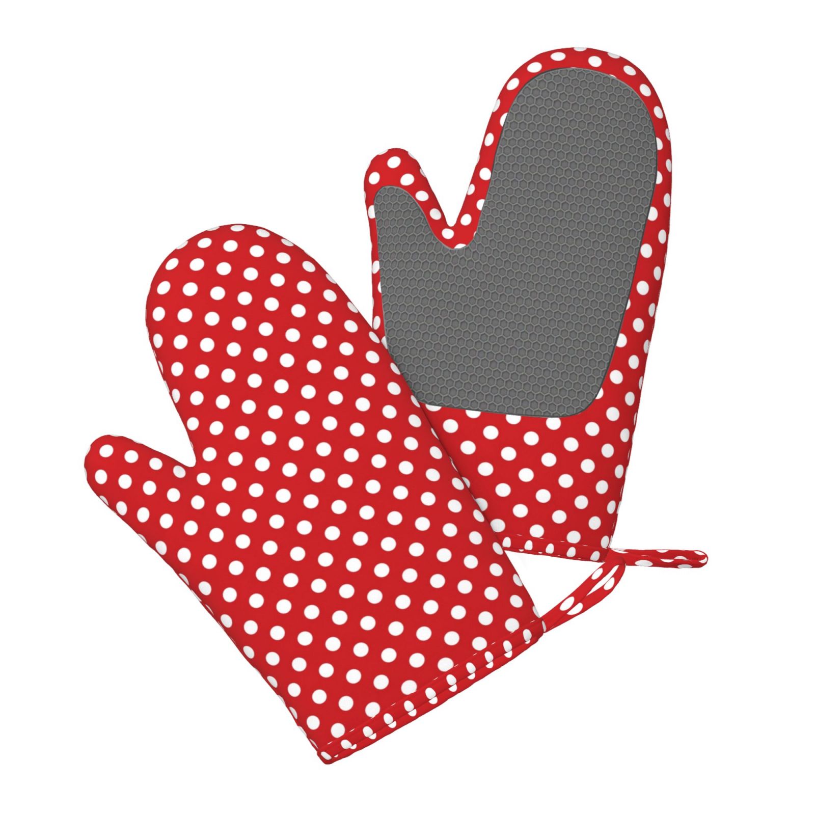 Hirioo Red Polka Dot for Silicone Oven Mitts for BBQ, Baking, Cooking, Set of 2, Heat Resistant 260℃, Non-Slip Kitchen Essentials