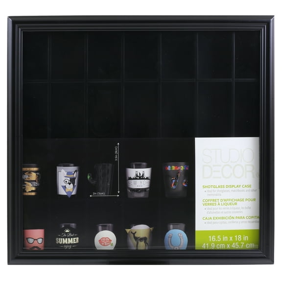 Shot Glass Display Case by Studio Decor - Collect 28 Shot Glasses - Matchbook Covers - and Memorabilia - Includes Pre-attached Hangers - 1 Pack
