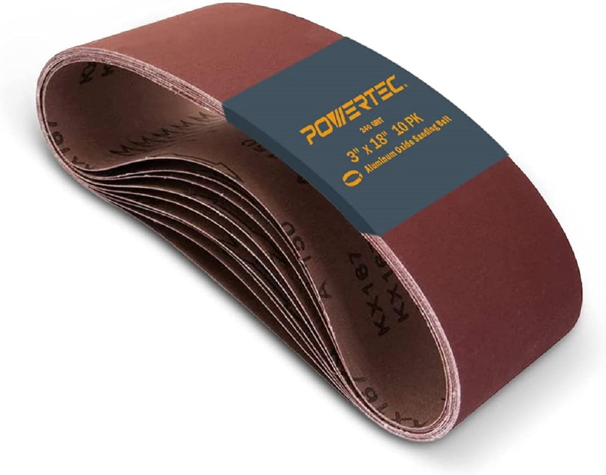 POWERTEC 110870 3 x 18 Inch Sanding Belts | 240 Grit Aluminum Oxide Sanding Belt | Premium Sandpaper for Portable Belt Sander – 10 Pack