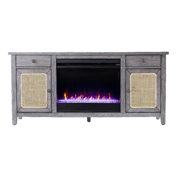 SEI Furniture Edderton Wood and Metal Fireplace Media Console in Gray
