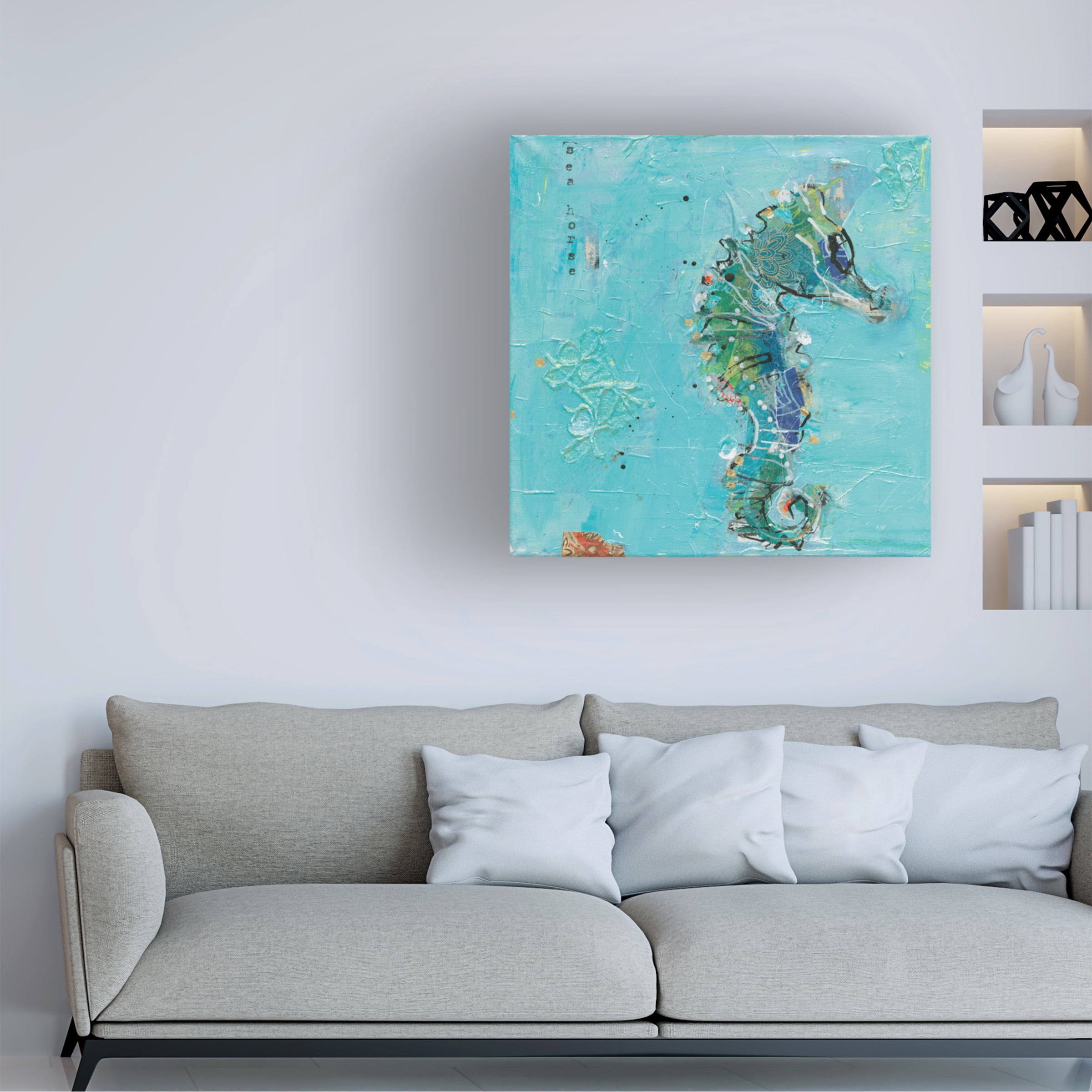 Kellie Day 'Little Seahorse Blue' Canvas Art