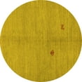 thumbnail image 1 of Ahgly Company Machine Washable Indoor Round Abstract Yellow Modern Area Rugs, 4' Round, 1 of 4