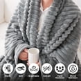 thumbnail image 5 of Throw Size Blanket, 230GSM Extra Soft Lightweight Bed Blanket with Strip , Plush Fuzzy Cozy Throws for Couch, Bed, Sofa Cozy, Warm and Breathable, 50x60" Gray, 5 of 7