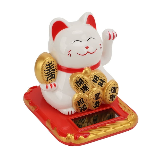 Chinese Waving Cat, Lucky Cat Premium Plastic Sturdy Durable Solar Powered For Car For Office For Bedroom White