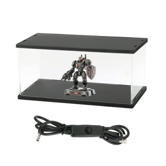 Uxcell Clear Display Case, Acrylic Figure Display Case Clear Display Boxes for Collectibles(Line LED Light, 10x6x5" Black Base)
