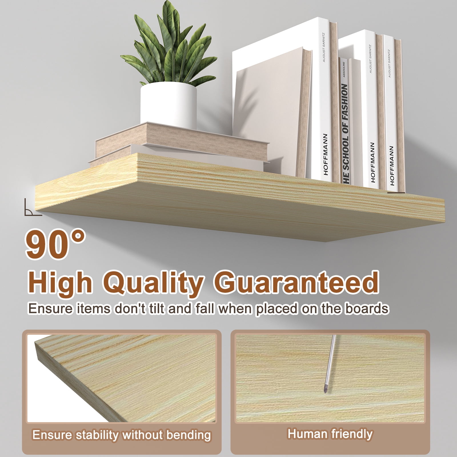 Dumekko 12 Inch Deep Floating Shelves for Wall, 40" W x 12" D x 1.2" H 1 Pack Floating Shelves Large Storage Space Wall Mount Shelf for Living Room, Kitchen, Bathroom, Oak
