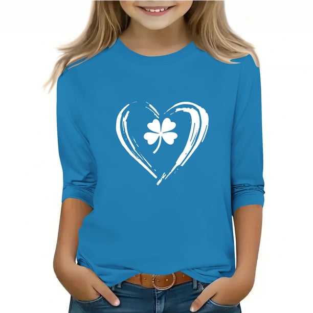 Blusas y camisas de manga larga y cuello redondo para niños con estampado del Día de San Patricio, manga 3/4/cuello redondo tres cuartos, parte inferior y superior para niños, parte superior de poliés