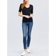 thumbnail image 5 of Women Basic Casual V-Neck Elbow Sleeve Stretchy Jersey T-Shirts Top, 5 of 5