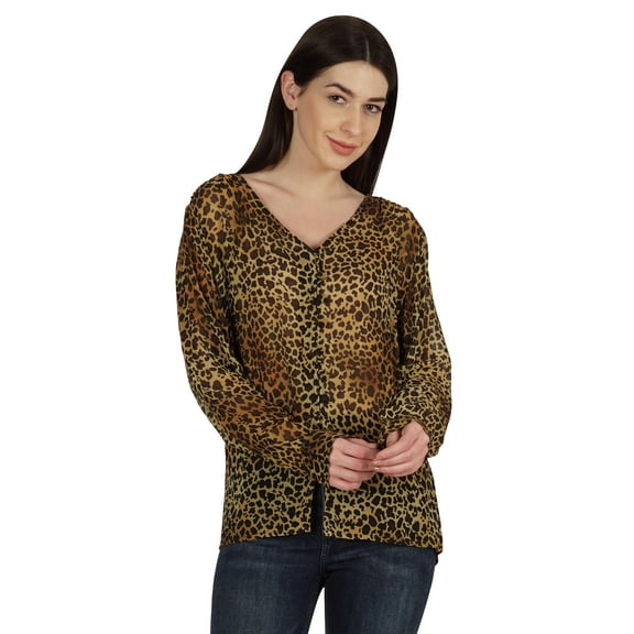 Moomaya Printed WoMen's Button Down Shirt Long Sleeve Tshirt V-Neck Tunic Top