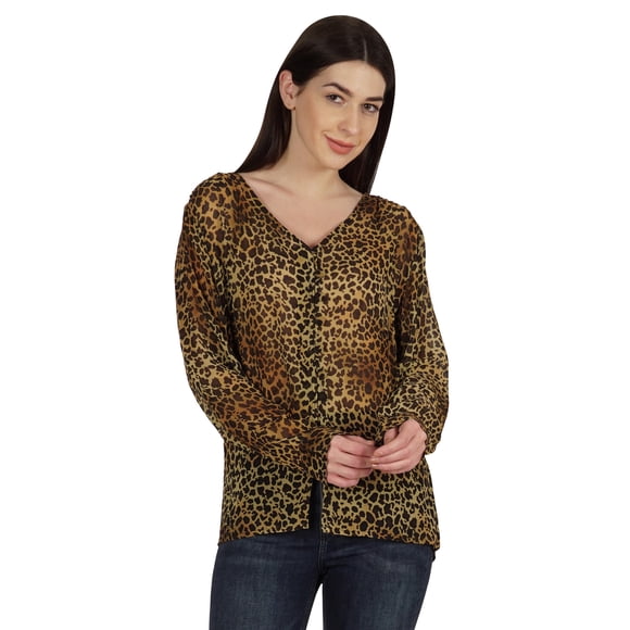 Moomaya Printed WoMen's Button Down Shirt Long Sleeve Tshirt V-Neck Tunic Top